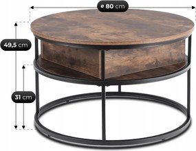 Stolik Kawowy ASTUR 80 cm z Podnoszonym Blatem Dąb Rustykalny/Czarny Loft
