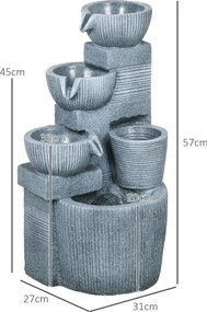 Outsunny Fontanna Ogrodowa Nowoczesna - Naturalnego Kamienia 4-Stopniowa Zasilana Energia Sloneczna Diody LED Wys. 57 cm Ciemnoszary na Taras | Aosom PL