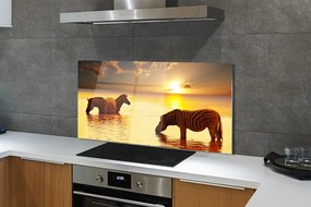 Szklany Panel Zebry przy Wodopoju o Zmierzchu