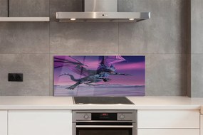 Szklany Panel Smok na tle Tęczowego Nieba