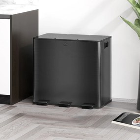 HOMCOM Kosz na śmieci z 3 komorami 15L, pokrywy z odświeżaczem, odporny na odciski palców, ciche zamykanie, wyjmowane, Czarny