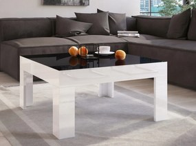 Stolik do salonu w wysokim połysku Simple 80x80 z czarnym blatem i białymi nogami