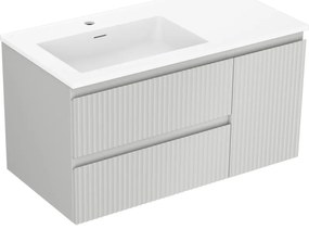 Mexen Rivel szafka łazienkowa 90 cm z umywalką Otis lewą, 2S, 1D, ryflowana, szara mat/biała mat - 91A23-09047-3-BBFFF62-W18L01