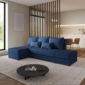 Masseno Narożnik NORVI z funkcją spania i pojemnikiem na pościel Narozniki L, Rozkładana sofa - Niebieski, NEVE 77