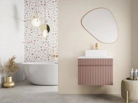 Szafka pod umywalkę wisząca ryflowana różowa z blatem - 60 cm - SATARA