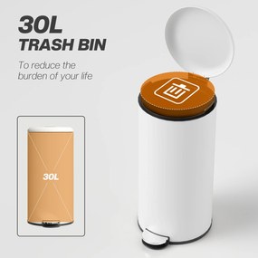 HOMCOM Kosz na Śmieci 30L, z Pedałem, Blokowalna Pokrywka, Odporny na Plamy, Kremowy
