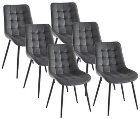 Zestaw 6 pikowanych krzeseł - Welur i czarny metal - Szary - OLLUA