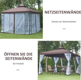 Pawilon Ogrodowy Outsunny z Moskitierami Bocznymi, Namiot Imprezowy z Podwójnym Dachem, Namiot Ogrodowy 2,97x2,97m