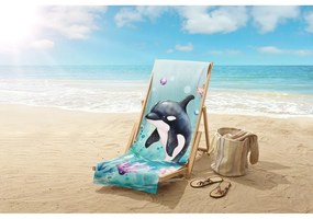 Niebieski aksamitny ręcznik plażowy dla dzieci 75x150 cm Splash – Good Morning
