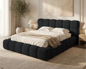 BESILIO Łóżko z grubej pianki 140x200 boucle Tokyo - łóżko z pojemnikiem i stelażem - Czarny