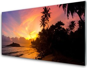 Szkło do Kuchni na Ścianę Zachód Słońca Pod Palmami