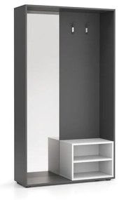 Wieszak ścienny BORDER z półką na buty i lustrem, 2 haczyki, grafit/biały