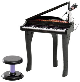 HOMCOM Pianino dla dzieci z taboretem Edukacyjny instrument muzyczny Różowy 48x39x69cm Zabawka muzyczna | Aosom PL