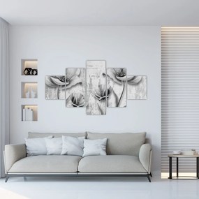 Obraz - Czarno-białe kwiaty na tle (125x70 cm)