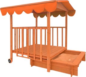 Piaskownica z werandą HAPPY, 130x130x143cm, brązowa/pomarańczowa Jurhan