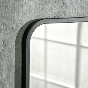 HOMCOM Lustro Ścienne z Półką 70x50 Metal Czarny Srebrne Zaokrąglone Krawędzie Stylowe | Aosom PL