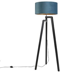 Lampa podłogowa trójnóg czarna z niebieskim kloszem i złotem 50 cm - PurosWiejski/ Rustykalny / Vintage Oswietlenie wewnetrzne