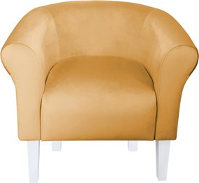 Fotel Milo tkanina Welur wygodny fotel tapicerowany do salonu i sypialni : Kolor nogi - Biała, Kolor tkaniny - VELVET - MG15, Wysokość nogi - 20 cm