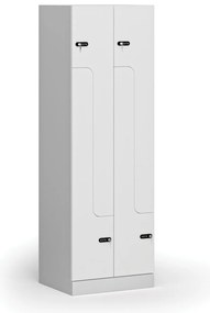 Metalowa szafka ubraniowa S1 Z, 4-drzwiowa, 1850 x 600 x 500 mm, zamek mechaniczny z kodem, drzwi laminowane, biała