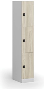 Szafka skrytkowa, 3 schowki, 1850 x 300 x 500 mm, demontaż, zamek kodowy, drzwi laminowane, dąb naturalny