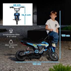 AIYAPLAY Elektryczny motocykl dziecięcy 24 V Motocross z silnikiem 250W, akumulator 7Ah, tylne zawieszenie, hamulec tarczowy, 16 km/h, 8–12 lat | Aosom PL
