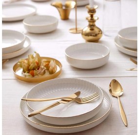 Elegancki 18-częściowy zestaw obiadowy, biały z elementami złota, porcelana