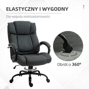 Vinsetto Fotel biurowy, Ergonomiczny fotel biurowy, Fotel obrotowy z wyściełanym podłokietnikiem, do 220 kg, Szary