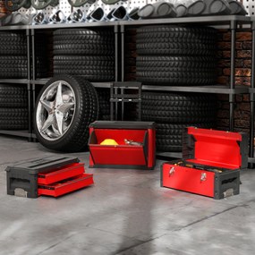 HOMCOM Zestaw 3-stopniowych skrzynek na narzędzia, na kołach, modułowe, stal/plastik