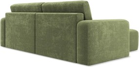 Zielony rozkładany/ze schowkiem narożnik z tkaniny szenilowej (lewostronny/z szezlongiem) Kona – Makamii