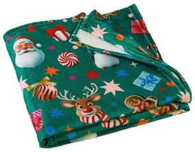 Zielony koc ze świątecznym motywem z mikropluszu 130x170 cm Christmas Icons – Catherine Lansfield