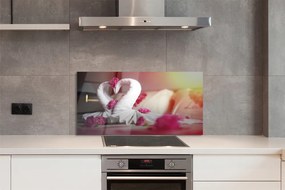 Szklany Panel Łabędzie z Ręczników i Kwiaty