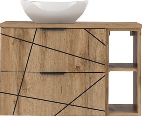 Zestaw Łazienkowy 80cm Szafka z Blatem Regał Umywalka Dąb Wotan Wood