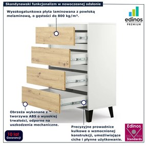 Komoda z 4 szufladami w stylu skandynawskim biały + dąb artisan K7-K98