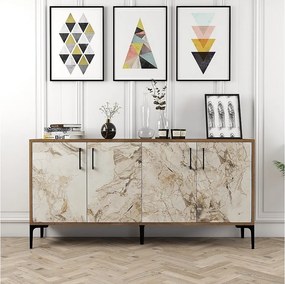 Komoda industrialna – 160 cm – orzech i biały marmur – melamina