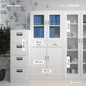 Szafa biurowa z gablotą szklaną Edmund 90x40x185 cm szara