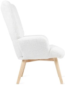Fotel tapicerowany MOSS w tkaninie TEDDY BOUCLÉ biały HOMLA