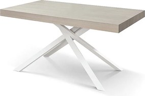 Stół drewniany, wykończenie wiąz perłowy, podstawa biała, rozkładany 160x90 - FORTE DEI MARMI
