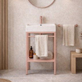 Zestaw umywalka z konglomeratu NAVI 50 x 45 cm + stojąca konsola NAVI Step | Różne kolory | Różne rozmiary : Kolor - Różowy, Otwór na baterię - Bez otworów, Rozmiar - 50 x 45 cm