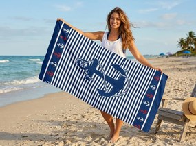 Szybkoschnący ręcznik plażowy MARITIMO niebiesko-biały 70 x 140 cm, 100% mikrofibra