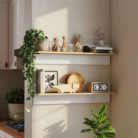 HOMCOM Półka ścienna zestaw 2 szt., półki wiszące, półka do ekspozycji, do kuchni, salonu, Biały+Naturalne drewno