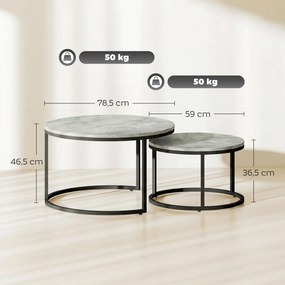 HOMCOM Nowoczesny Zestaw Stolika Kawowego 2w1, Piętrowane Stoliki z Metalową Ramą do Salonu, Sypialni, Biura, Czarny | Aosom PL