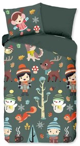 Ciemnozielona bawełniana pościel dziecięca jednoosobowa 140x220 cm Fun – Good Morning