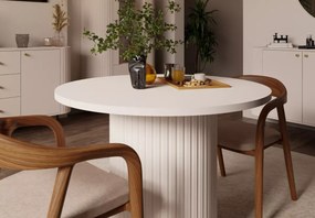 Okrągły stół rozkładany Opunio 100-188 cm beż piaskowy / dąb cremona / dąb dunin, ryflowana noga