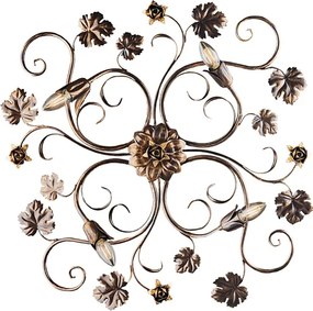 Iris - Lampa sufitowa z lakierowanego na brązowo żelaza z dekoracją w kolorze starego złota, 4 światła, wys. 17 - Ø76 - BL169-PL4-BR