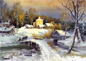 Obraz na szkle - Zimowe miasteczko (70x50 cm)