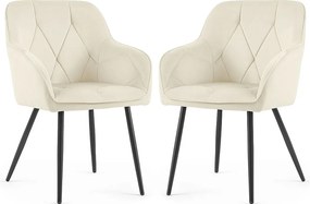 2x Welurowe krzesło tapicerowane pikowane Kremowe DIAMANTE Czarne nogi