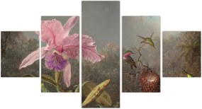 Obraz - Martin Johnson Heade, Cattleya Orchid and Three Hummingbirds, reprodukcje (125x70 cm)