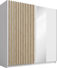 Szafa 2-drzwiowa przesuwna – Lustro – dł. 200 cm – Biała i naturalna – TINDANIA