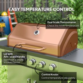 Outsunny Grill Gazowy 8500BTU z Wózkiem, 6 Palników ze Stali Nierdzewnej, Termometr, Regulator Ciśnienia 141 x 55 x 110 cm Srebrny