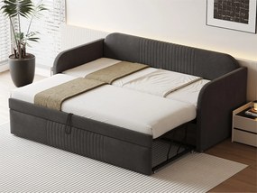 Łóżko piętrowe 90/180x190 cm - kanapa z tkaniny lnianej - z stelażem na listwy - Szary